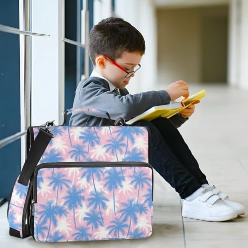 Tropical Palms Zipper Binder 3 Ring Binder 1.5 Inch with Zippers Shoulder Strap & Handle Binders Organizer Bag Pink Blue - color: Pink Blue