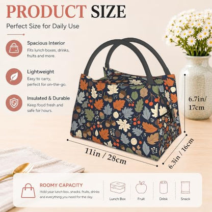 Lunch Box for Women,Fall Leaves Insulated Lunch Bag,Pine Cones Leakproof Thermal Insulation Cooler Tote Bags for Teacher Nurse Kids School Work Picnic - color: Fall Leaves