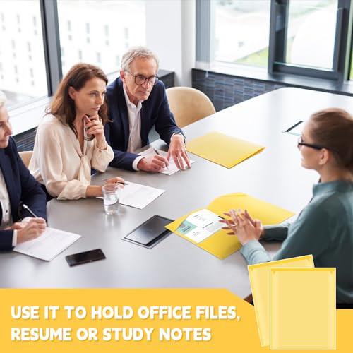 Henoyso 36 Pack Yellow Plastic Folders with Clear Front Pockets Heavy Duty File Folders with 2 Pockets and Card Slot for Student Communication School Office Presentation Report - color: Yellow