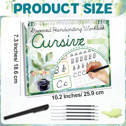 chiazllta 2 Pack Cursive Grooved Handwriting Workbooks Magic Grooved Cursive Reusable Writing Practice Copy Books with Disappearing Ink Pens for Beginners Learning Activities Supplies (Letters&Number) - style: Letters&Number