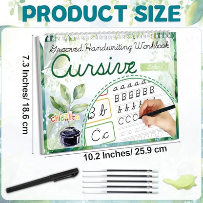 chiazllta 2 Pack Cursive Grooved Handwriting Workbooks Magic Grooved Cursive Reusable Writing Practice Copy Books with Disappearing Ink Pens for Beginners Learning Activities Supplies (Letters&Number) - style: Letters&Number