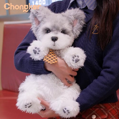 Chongker Dog Shaped Backpack, Handmade Realistic Stuffed Animals Backpack, Cute Dog Plush Bag - style: Schnauzer-silver