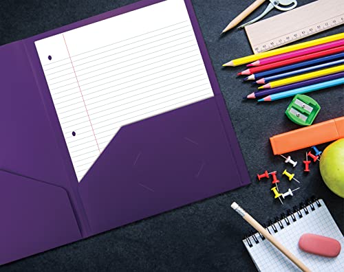 Better Office Products Heavyweight Plastic 2 Pocket Portfolio Folder, Letter Size Poly Folders 24 Pack (Purple) - color: Purple