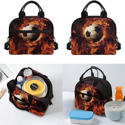 Soccer Backpack for Boys Girls Backpack with Lunch Box Water Bottle Pouch and Cute Pencil Case 4PCS Set Bookbag with Front Pocket for School 17 in Large Elementary Middle High School Bag - color: Flaming Soccer