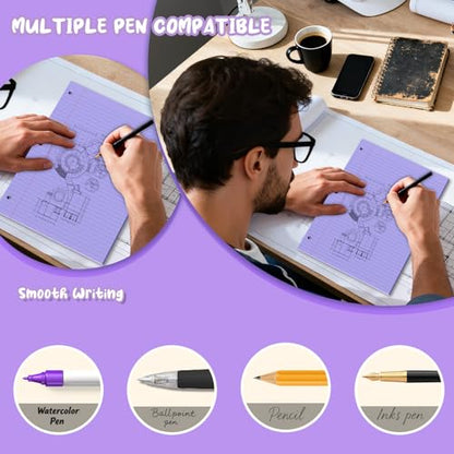 Purple Loose Leaf Paper 8 x 10.5, 120 Sheets Lined Paper College Ruled Paper, 3 Hole Punched Notebook Paper College Ruled, 3 Ring Binder Paper 8 x 10.5, Filler Paper College Ruled for Office, School - color: Purple-120 Pcs