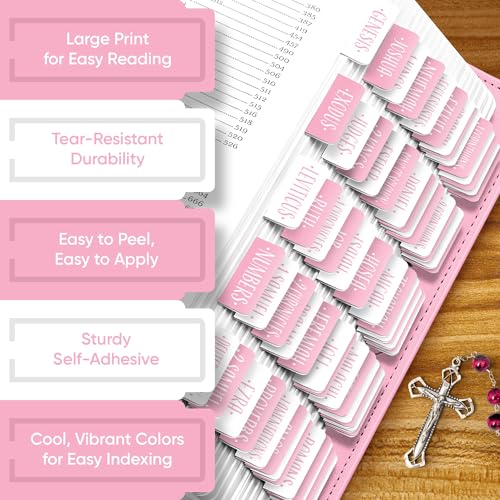 EssexWares - Pink and White Checkerboard Bible Tabs for Old and New Testament, 80 Large Print Tabs for Bible Study, Water-Resistant and Durable Index Tabs for Women and Men - 1.7" Wide - color: Pink and White Checkerboard
