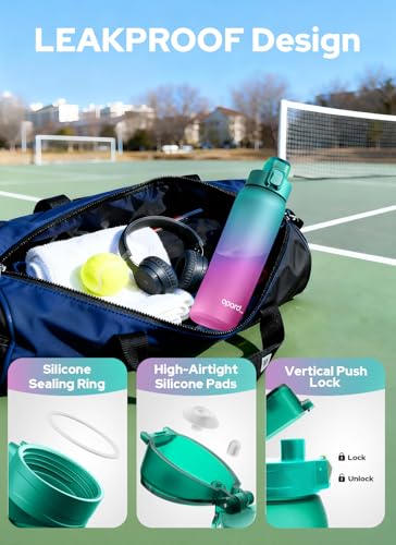 Opard Zip 30oz Plastic Water Bottle Dishwasher Safe, Leakproof Flip-Top Lid, BPA Free Tritan, Wide Mouth Reusable Sports Water Bottle for Gym Hiking Commuting Outdoor Travel and School - color: Teal Pink, style: 30 Ounces