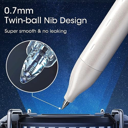 WRITECH Gel Pens Fine Point: Premium Metal Barrel Retractable 0.7mm Black Ink Pen 2ct with 2 Refills No Smear & Bleed Quick Dry Smooth Writing Silent Click Luxury Up-Gel - color: Black & White