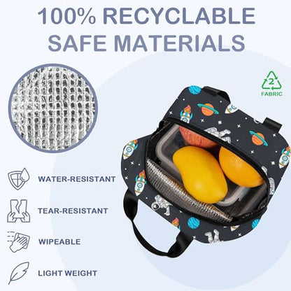 Astronauts Space Rockets Planets Stars Lunch Box,Insulated Lunch Bag for Girls Boys,Reusable Lunch Box for Kids Adults School Student Work Picnic Travel - color: Astronauts Space Rockets Planets Stars