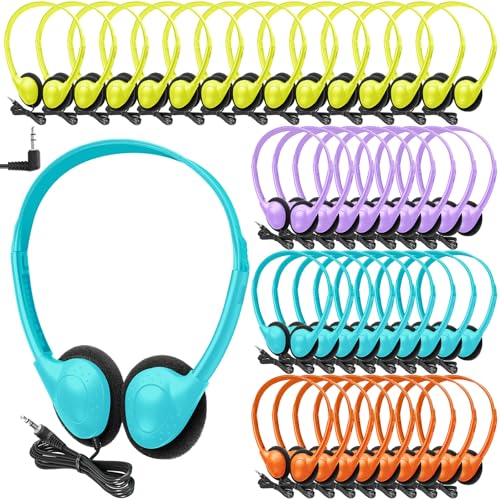 Frienda 48 Pack Classroom Headphones Bulk, Wired School Headsets for Students, Stereo Headphones with 3.5 mm Plug for Classroom, Online Learning, Library(Classic,Blue, Purple, Orange, Yellow) - color: Blue, Purple, Orange, Yellow, style: Classic