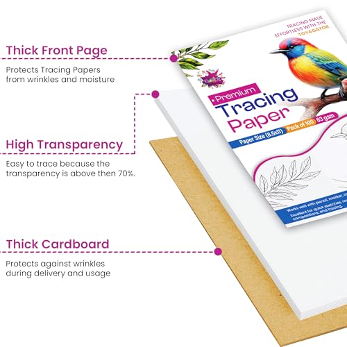 Tracing Paper 8.5x11 in, 100 Sheets, Transparent Sketch Paper 63gsm | Translucent, Sketching & Drafting, Overlays, Pencil Marker & Ink, Premium - size: 8.5" x 11" (100 Sheet)