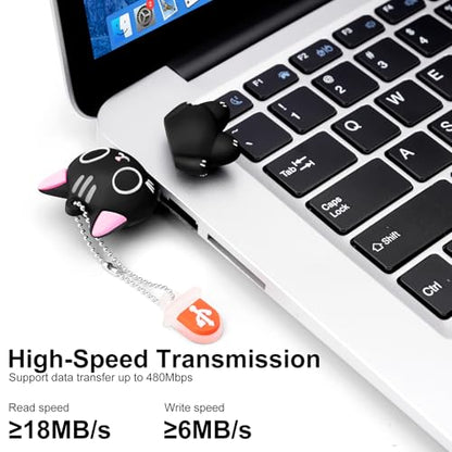 USB Flash Drives,BORLTER CLAMP Cute Flash Drive,32GB 64GB Cartoon Cat High Speed Memory Thumb Stick USB2.0 Animal Drive Character Data Storage Gift USB Disk Pendrive with Key Chain - size: 64GB