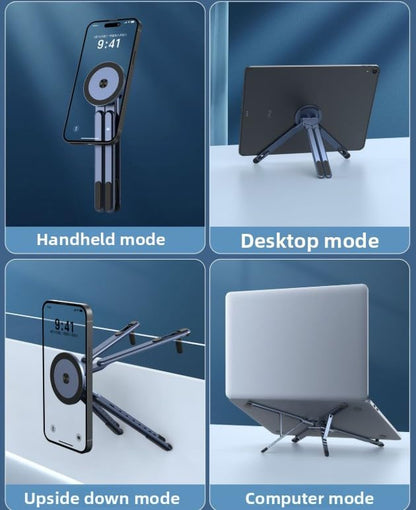 Portable Laptop Stand for Desk, Foldable Adjustable Computer Riser with Magnetic Phone Holder, Aluminum Laptop Stand Tablet Stand Mobile Phone Holder (Navy Blue) - color: Navy blue