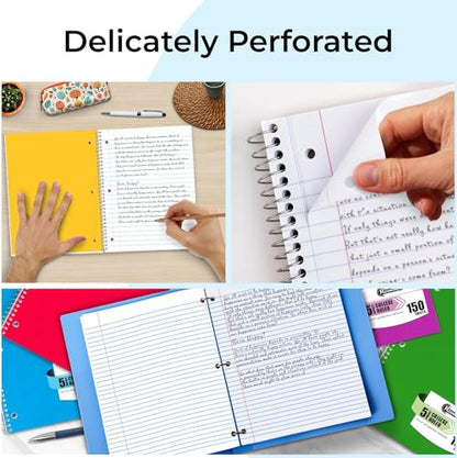 Rosmonde College Ruled Combo, Loose Leaf Paper, 450 Sheets, 6 Pack, 3 Hole Punched, Filler Paper & Spiral Notebook, 6 Pack, 5 Subject, 300 Pages(150 Sheets), 3 Hole Punched, School, College & Office