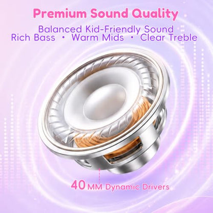 Candy Bila Kids Headphones, Wired Headphones for Kids Over Ear with Microphone, 85/94dB Volume Headphone for Girls Boys, Foldable Headphone for Learning & Entertainment, Deep Purple and Pink - color: Deep Purple and Pink