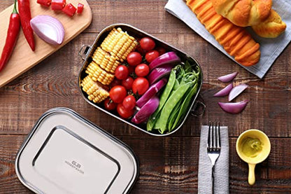 G.a HOMEFAVOR Stainless Steel Bento Lunch Box, 1200 ml/40 oz | Leak-Proof, Dishwasher Safe, BPA-Free, with Lock Clips, Large Capacity, Meal Prep, for Adults - size: 1200 ml - No Compartments