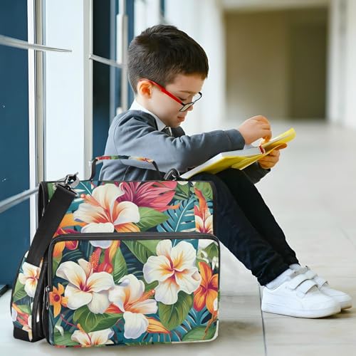 Flowers Hibiscus Zipper Binder 3 Ring 1.5 Inch School Binder Organizer with Shoulder Strap Handle File Folder Pockets Large Capacity Students Girl Boy Men Office Work - color: Flowers Hibiscus