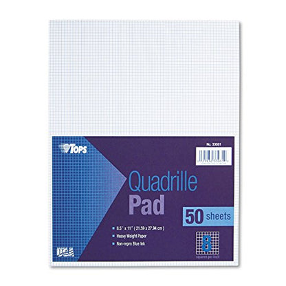 TOPS Quadrille Pad, Gum-Top, 8-1/2 x 11 Inches, Quad Rule , White Paper, 50 Sheets per Pad (33081)