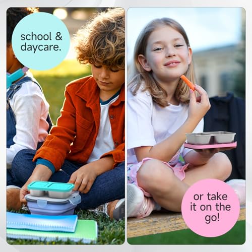 SOPHICO 2 compartment Reusable Kid Lunch Snack Containers with Silicone Lid | On-the-Go Snacking Box,Meal Prep Food Storage,Leak Proof - color: 2 compartments, 4 pack
