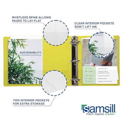 Samsill Durable 0.5 Inch Binder, D Ring Binder, Customizable Clear View Cover, Lemon Yellow, Holds 125 Pages - color: Yellow, size: 1 Pack