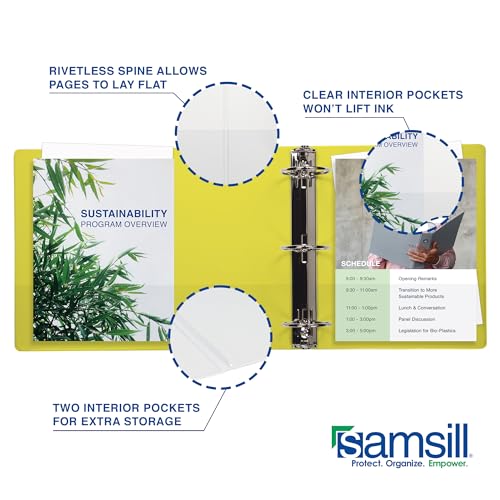 Samsill Durable 3 Inch Binder, D Ring Binder, Customizable Clear View Cover, Lemon Yellow, Holds 625 Pages - color: Yellow, size: 3 Inch