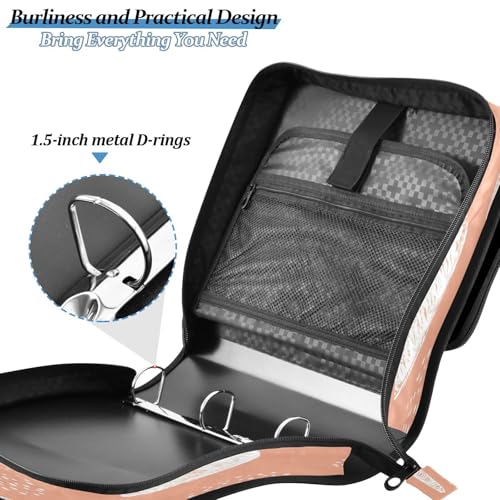 Peach Dot Design Zipper Binder 3 Ring with Shoulder Strap and Handle Multiple Pockets Expanding File Folder Organizer