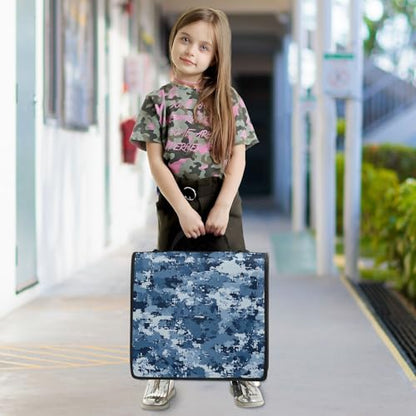 Bolaz Durable 3 Ring Binder Bag with Zipper,Blue Digital Camouflage Pattern,1.5 Inch Multi-Pockets Organizer with Shoulder Strap and Handle - color: Blue Digital Camouflage
