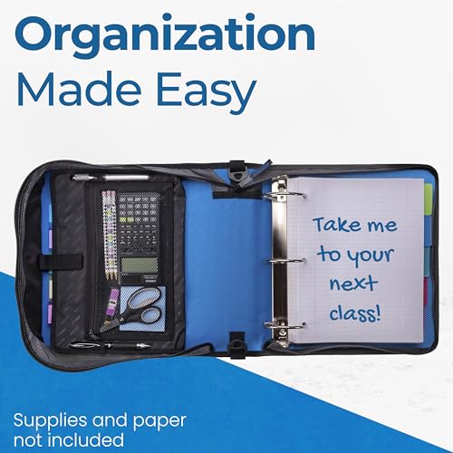 Case-it Mighty Zip Tab Zipper Binder, 3" O-Ring with 5-Color tabbes, Expanding File Folder and Shoulder Strap and Handle, D-146-Denim Blue - color: D Denim Blue, size: 1 Pack