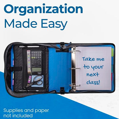 Case-it Mighty Zip Tab Zipper Binder, 3" O-Ring with 5-Color tabbes, Expanding File Folder and Shoulder Strap and Handle, D-146-Denim Blue (Pack of 6) - color: D Denim Blue, size: (Pack of 6)