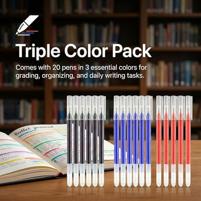 Volcanics Erasable Gel Ink Pens 20 Pack – 7 Black, 7 Blue, 6 Red Heat Erasable Gel Pens, Smooth Writing, No Refill Needed, No Smudge, for School, Office, Journaling, Note Taking - color: Black Black and Red