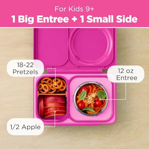 Omie OmieBox UP bento Box for Kids | Insulated Lunch Box | Leak Proof Vacuum Insulated Thermal Food jar | Cooler ice Pack | 2 Compartments (Pop Pink) - color: Pop Pink