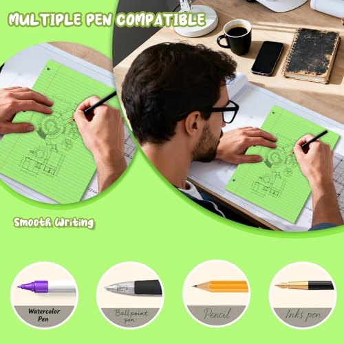 Green Loose Leaf Paper 8 x 10.5, 120 Sheets Lined Paper College Ruled Paper, 3 Hole Punched Notebook Paper College Ruled, 3 Ring Binder Paper 8 x 10.5, Filler Paper College Ruled for Office, School - color: Green-120 Pcs