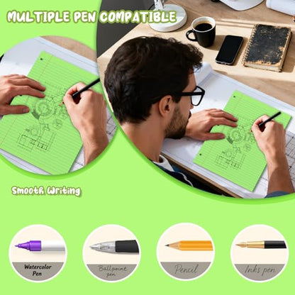 Green Loose Leaf Paper 8 x 10.5, 120 Sheets Lined Paper College Ruled Paper, 3 Hole Punched Notebook Paper College Ruled, 3 Ring Binder Paper 8 x 10.5, Filler Paper College Ruled for Office, School - color: Green-120 Pcs