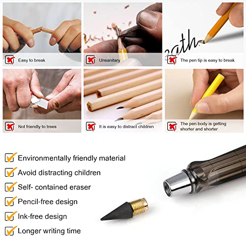 Ainiv Inkless Pencil with Eraser - 5 Sets Infinity Pencil, Reusable with Extra 5 Eraser & 5 Replaceable Nibs for Home, Office & School Writing, Drawing - color: 5PCS-Bright color