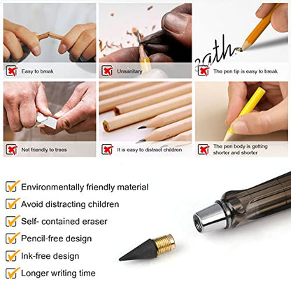 Ainiv Inkless Pencil with Eraser - 5 Sets Infinity Pencil, Reusable with Extra 5 Eraser & 5 Replaceable Nibs for Home, Office & School Writing, Drawing - color: 5PCS-Bright color