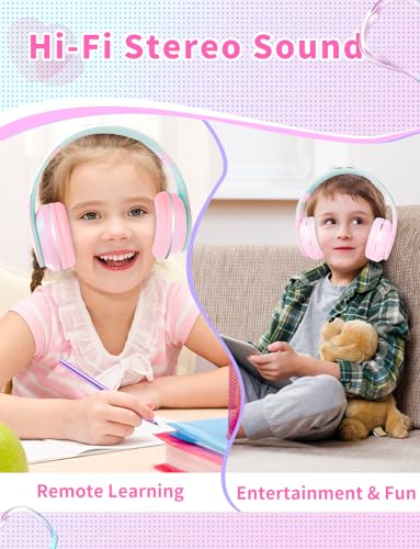 Bluetooth Kids Headphones,Wireless Kids Headphones Over Ear with Microphones,Stereo Sound ,10H Playtime, Foldable&Adjustable Children Headphone,Bluetooth Headset for Adults,School (Pink) - color: Pink