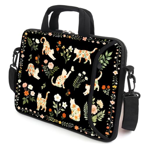 AMARY 13" 13.3" laptop sleeve chromebook case adjustable shoulder strap with handle accessory pocket (Cat-2) - color: Cat-2