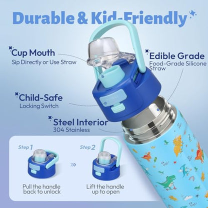 Itslife Bento Lunch Box for Kids Set, insulated food container, 7 oz thermos for hot food, 12 oz thermos water bottle, Reusable Insulated Ice Bag & Fork Spoon Utensils Camping Travel Blue-KL - color: Blue-KL