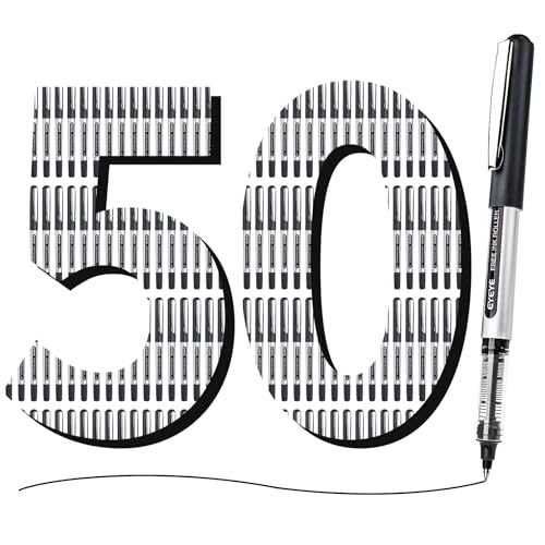 EYEYE Rollerball Pens 0.5mm Black 50 Pack, Extra Fine Point Quick Dry Liquid Ink Roller Ball Pens Fine Point Smooth Writing Pen for Journaling, Note Taking, Office, School Supplies - color: Black