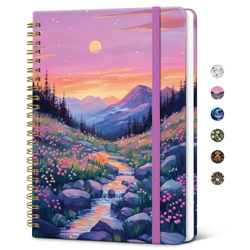 Taja Lined Spiral Journal Notebook for Women, Pretty College Ruled Notebook for Work & Note Taking, A5 Hardcover Journal for Writing, Cute Aesthetic 140 Pages, Alpine Twilight - color: I-Alpine Twilight