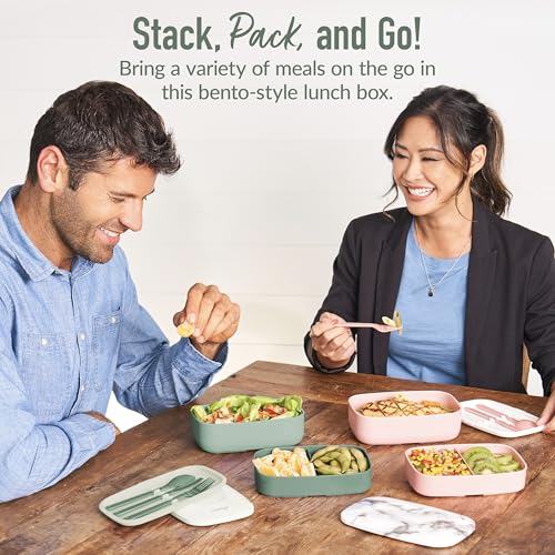 Bentgo Classic - Adult Bento Box, Stackable 3-Compartment Lunch Box with Removable Utensil Set and Sealing Strap, BPA-Free, Food Container Ideal for Meal Prep, Work, and On the Go (Khaki Green) - color: Khaki Green