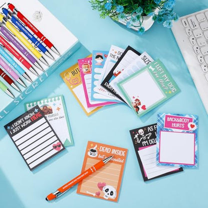 Geyee 24 Pcs Fun Nurse Sticky Notes with Funny Pens 3 x 4 Inch to Do List Notepads with Sayings Pen for Coworkers Nurse Teacher Employee Office Staff Work Team Appreciation Gifts - style: Fun Nurse