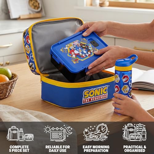 Get Trend Sonic the Hedgehog Kids Lunch Box 3 Pc Set with Insulated Lunch Bag, Bento Box with Two Mini Pots & 20 fl oz Water Bottle with Straw for School, Picnic, Gamer Gifts for Boys (Blue Sonic) - color: Blue Sonic