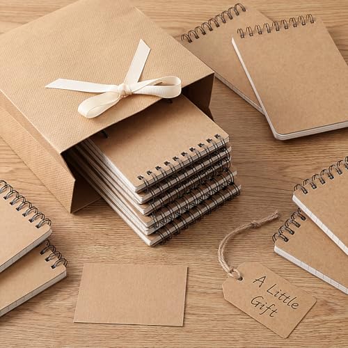 BESARME 10 Pcs Small Notepads 3x5, Kraft Spiral Pocket Notebook Bulk | Mini Lined Notepad, Memo Pads for Men, Students Back to School Gift - color: Kraft