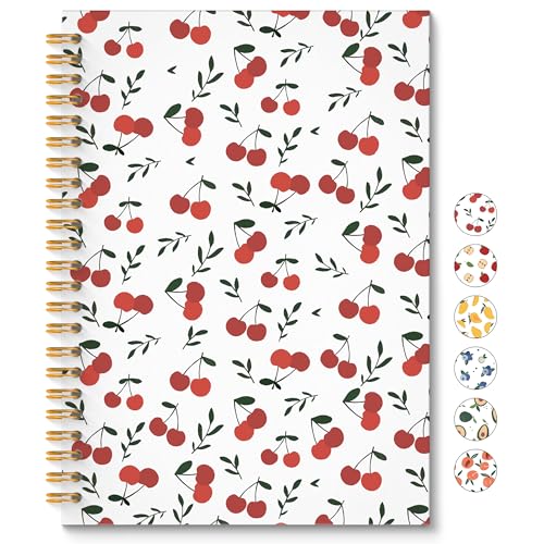 Cute Cherry Spiral Notebook, Cherry Gifts for Women Journal, Fruit Lover Gifts, Girly Aesthetic Fruit Journal Notebook, 5.5x8.3 Inch - color: Cherry