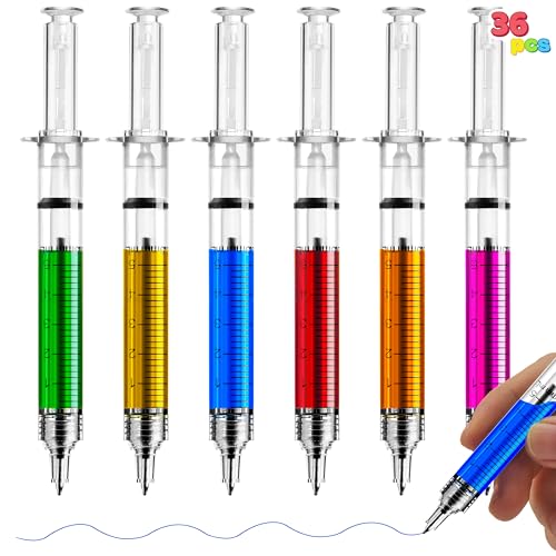 JOYIN 36pk Retractable- Syringe Pens Bulk Party Favors Fun Nurse Pens, Multi Color Novelty Nursing School Supplies, Classroom Goodie Bags Party Favors