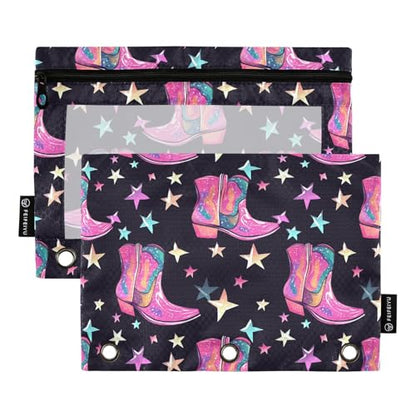 Fustylead Bright Pink Groovy Disco Cowgirl Boots Big Capacity Pencil Bag Fits 3 Ring Binders, Waterproof Pencil Case with Clear Window for School Cosmetic Office Students Supplies 2 Pack - color: Black03
