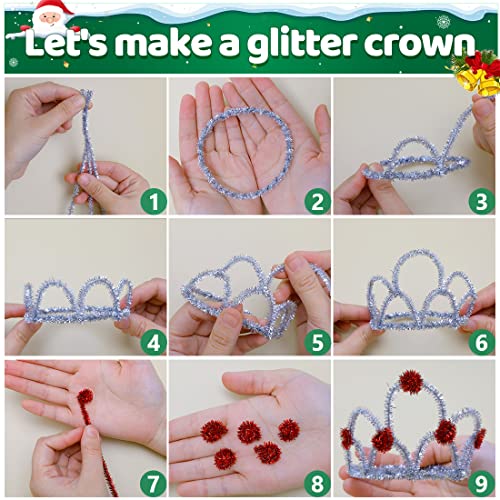 Iooleem 200pcs Green Glitter Pipe Cleaners, Glitter Chenille Stems, Pipe Cleaners for Crafts, Pipe Cleaner Crafts, Art and Craft Supplies, Christmas Pipe Cleaners. - color: Green Glitter, size: Small Pack