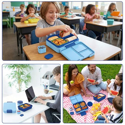 Kids Bento Lunch Box Set with 9.5oz Soup Thermo, Leak-Proof Lunch Food Containers with 3 Compartment and Removable Inner Tray, Insulated Hot Food Jar with Lunch Bag for School, Office, Blue - color: Blue