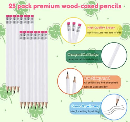 Adhere 25pcs Woodcase Pencils with Eraser Premium Pre-Sharpened Hexagon Graphite 2B pencils ideal for home, office writing including a Free Sharpener(White・25pcs) - color: White・25pcs